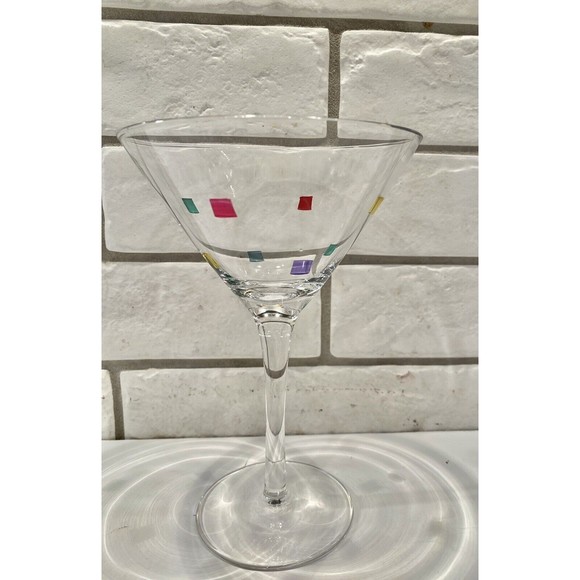 Art Deco Glass Martini glasses Confetti with Matching Shaker Qty 3 - Picture 6 of 12